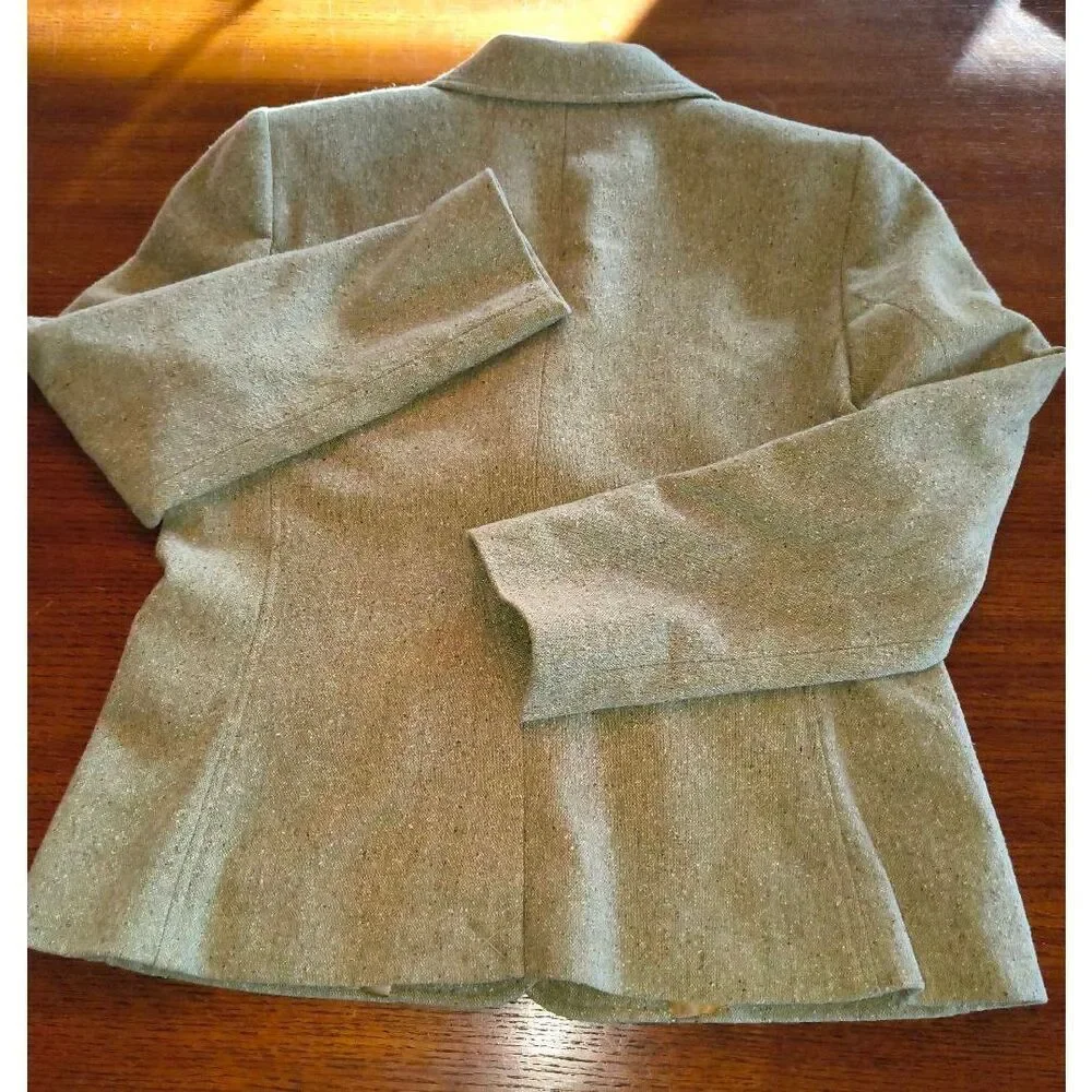 L.L.Bean women's wool silk-blend blazer green tweed vintage Size S/P Equestrian - Picture 9 of 13